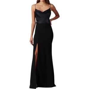 Cinq a Sept | Silky Black Ana Gown | High Slit, Cowl Neckline | Size 8 | NWT